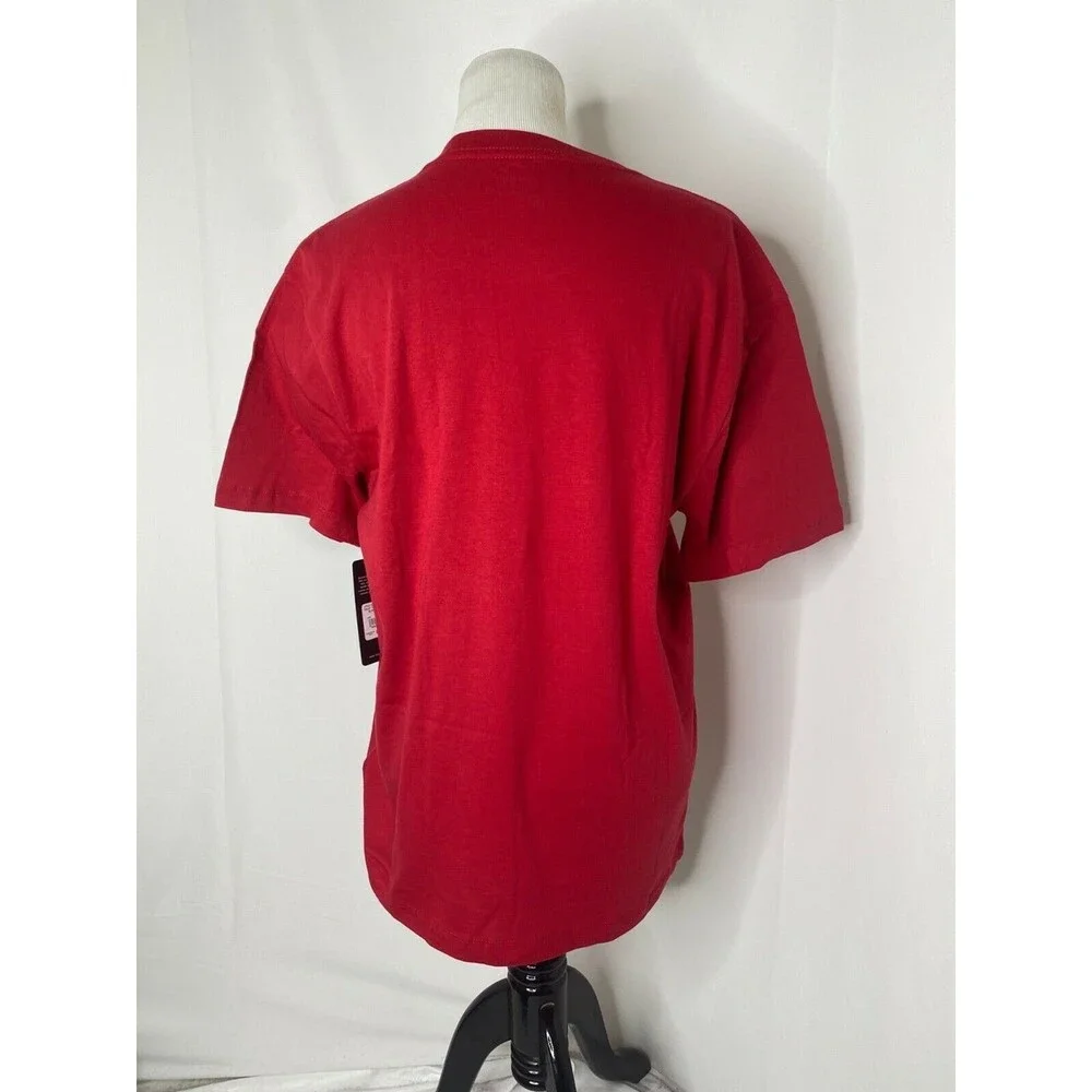 True Religion Buddha Foil Logo Shirt Mens Large Red Silver Short Sleeve Crewneck